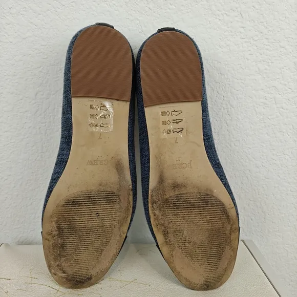 J. Crew Factory Tweed Navy Blue Bow Slip On Ballet Flats Women's Size 7