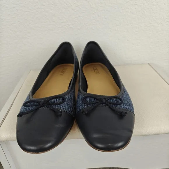 J. Crew Factory Tweed Navy Blue Bow Slip On Ballet Flats Women's Size 7