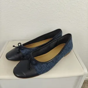 J. Crew Factory Tweed Navy Blue Bow Slip On Ballet Flats Women's Size 7