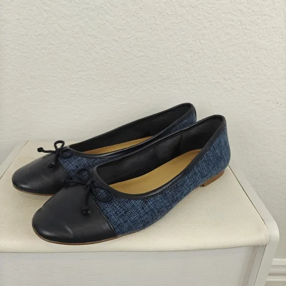 J. Crew Factory Tweed Navy Blue Bow Slip On Ballet Flats Women's Size 7