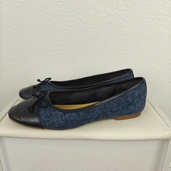 J. Crew Factory Tweed Navy Blue Bow Slip On Ballet Flats Women's Size 7