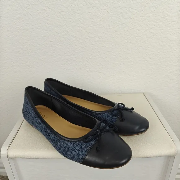 J. Crew Factory Tweed Navy Blue Bow Slip On Ballet Flats Women's Size 7