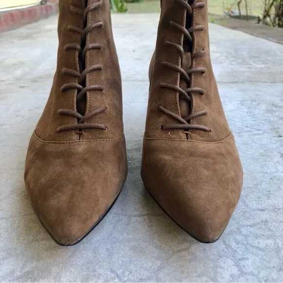 J Crew Fiona Ankle Boots Booties Lace Up Kitten Heels Brown Suede NWOT 6.5