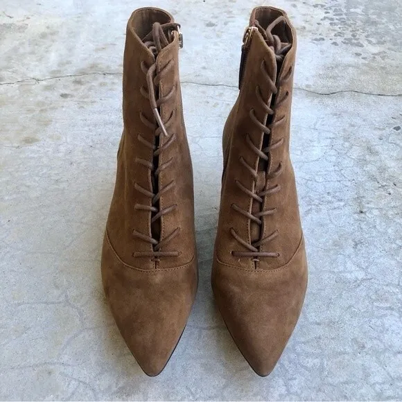 J Crew Fiona Ankle Boots Booties Lace Up Kitten Heels Brown Suede NWOT 6.5