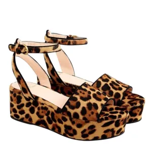J Crew flatform calf hair leopard print sandals. NWOT. SIZE 7.