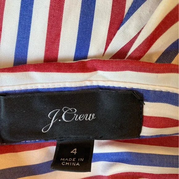 J CREW Maribu Red White Blue Stripe Cotton Long Sleeve Shirtdress