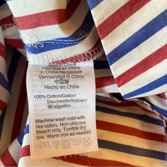 J CREW Maribu Red White Blue Stripe Cotton Long Sleeve Shirtdress