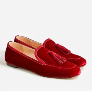 J. Crew Marie Tassel Loafers in Velvet Ruby Red Size 10