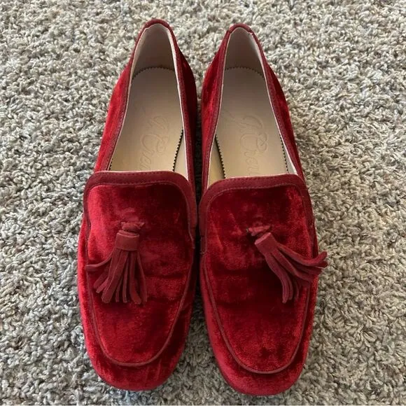 J. Crew Marie Tassel Loafers in Velvet Ruby Red Size 10