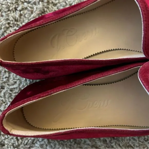 J. Crew Marie Tassel Loafers in Velvet Ruby Red Size 10