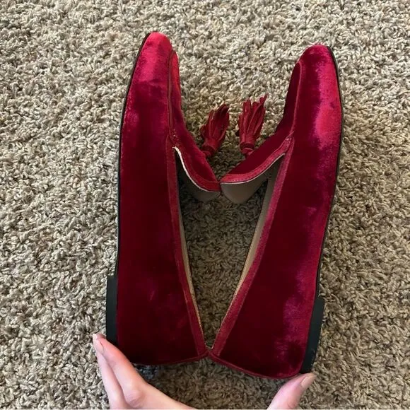 J. Crew Marie Tassel Loafers in Velvet Ruby Red Size 10