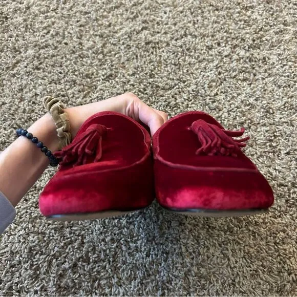 J. Crew Marie Tassel Loafers in Velvet Ruby Red Size 10