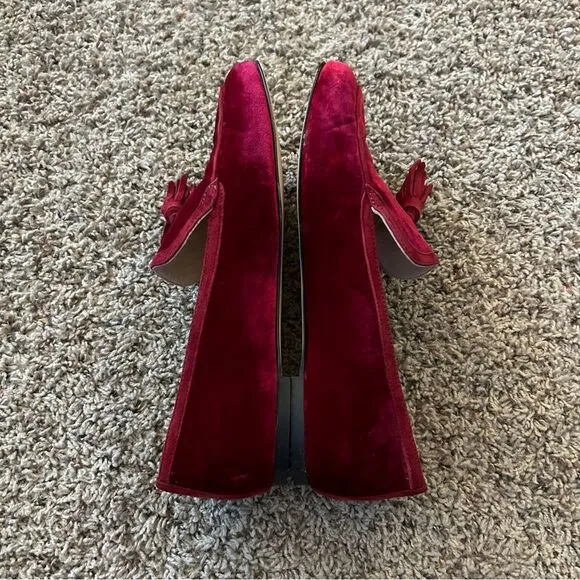 J. Crew Marie Tassel Loafers in Velvet Ruby Red Size 10