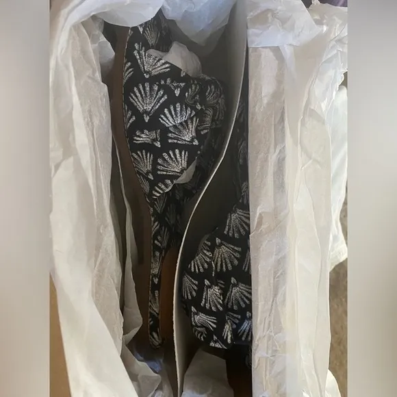 J. Crew Printed Knot Black Ivory Slide Sandals 6 New in Box