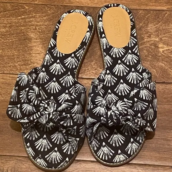 J. Crew Printed Knot Black Ivory Slide Sandals 6 New in Box