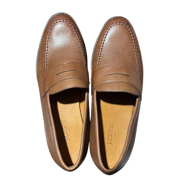 J Crew Shoes Mens 10.5 Brown Leather Penny Loafers Preppy AW268 Luxury Holiday