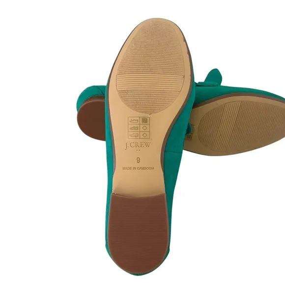 J crew suede bow loafers green size 9 almond toe flats slip on shoes Sz