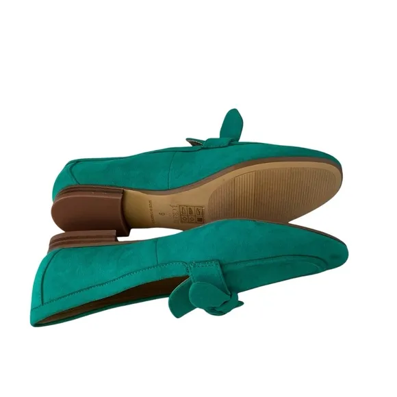 J crew suede bow loafers green size 9 almond toe flats slip on shoes Sz