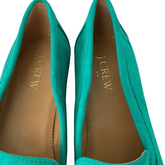 J crew suede bow loafers green size 9 almond toe flats slip on shoes Sz