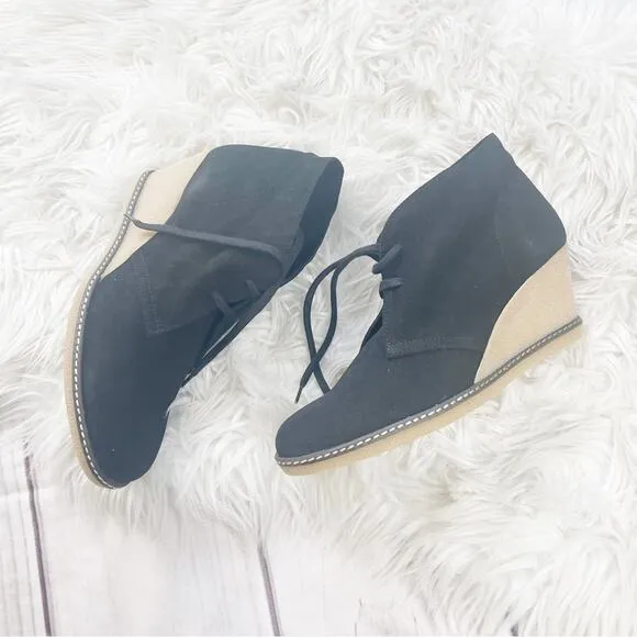 J. Crew Women's Black Suede Macalister Wedge Boots Lace Up Size 12