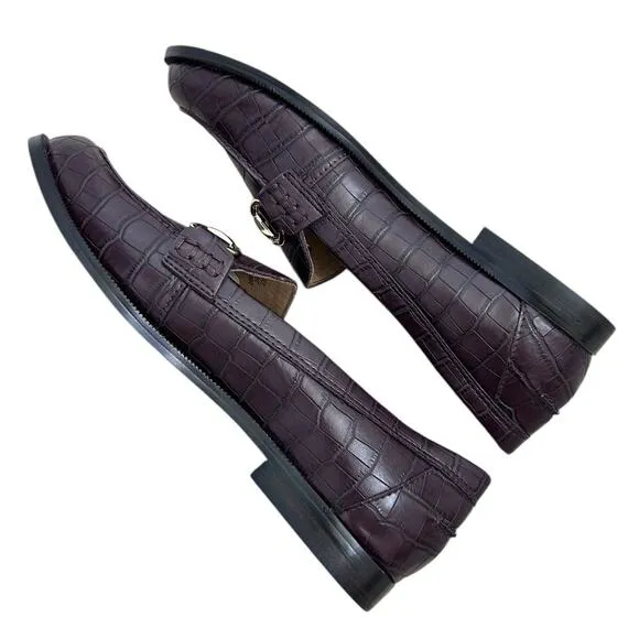 J. CREW Women's Classic Croc embossed Loafers Burgundy Brown -Size 7.5