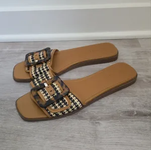 J. Mclaughlin Brown Alaia Straw and Leather Sandals