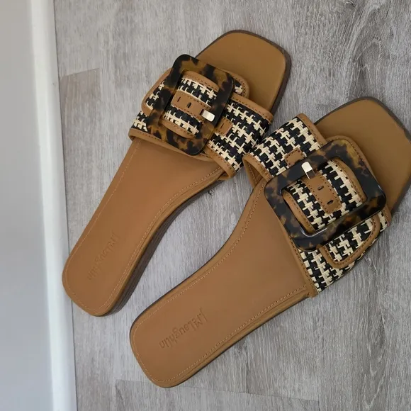 J. Mclaughlin Brown Alaia Straw and Leather Sandals