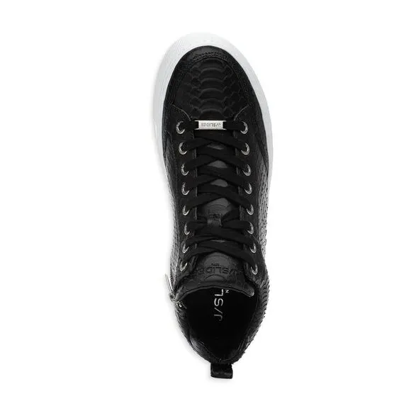 J SLIDES Womens Black Snake 1&quot; Platform Leesa Wedge Sneakers 8.5 M