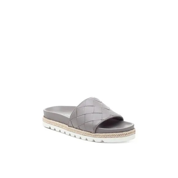 J SLIDES Womens Gray Slides Rollie Toe Slip On Leather Espadrille Shoes 6 M
