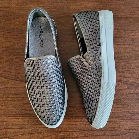 J Slides Woven Metallic Leather Upper Casual Minimalist Slip-On Sneakers(8)
