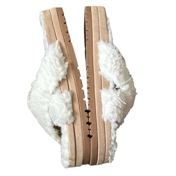 JACK ROGERS LEXI FAUX WHITE FUR CRISS CROSS OVER SANDAL SLIDES 8.5