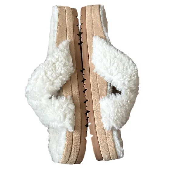 JACK ROGERS LEXI FAUX WHITE FUR CRISS CROSS OVER SANDAL SLIDES 8.5