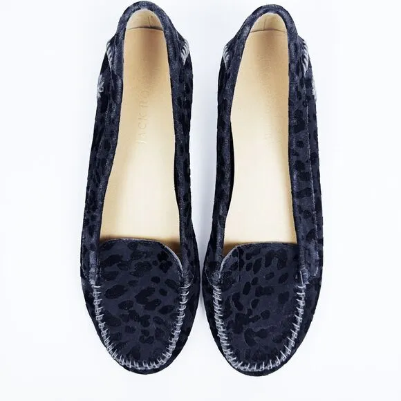 Jack Rogers Millie Black Leopard Print Suede Loafers Slip On Shoes Sz 10 Cute