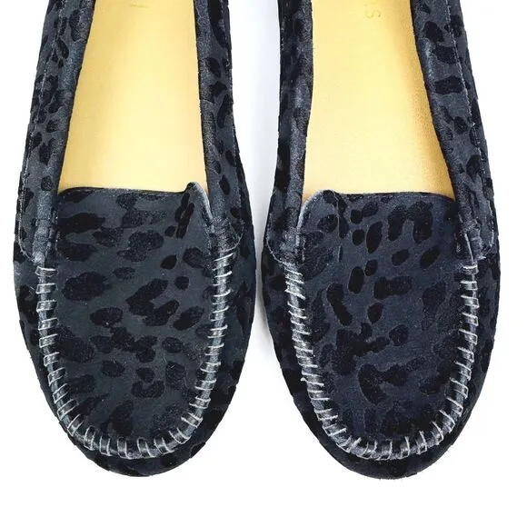 Jack Rogers Millie Black Leopard Print Suede Loafers Slip On Shoes Sz 10 Cute