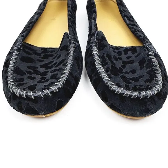 Jack Rogers Millie Black Leopard Print Suede Loafers Slip On Shoes Sz 10 Cute