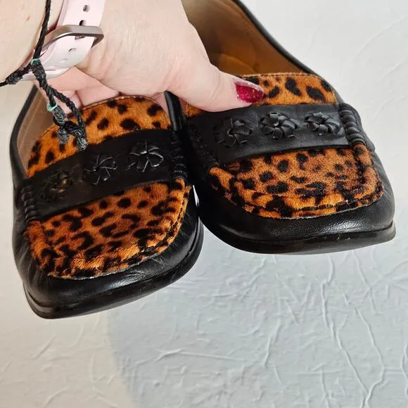 Jack Rogers Remy Loafers Leopard Print Calf Hair Women's Size 9.5 Work Office