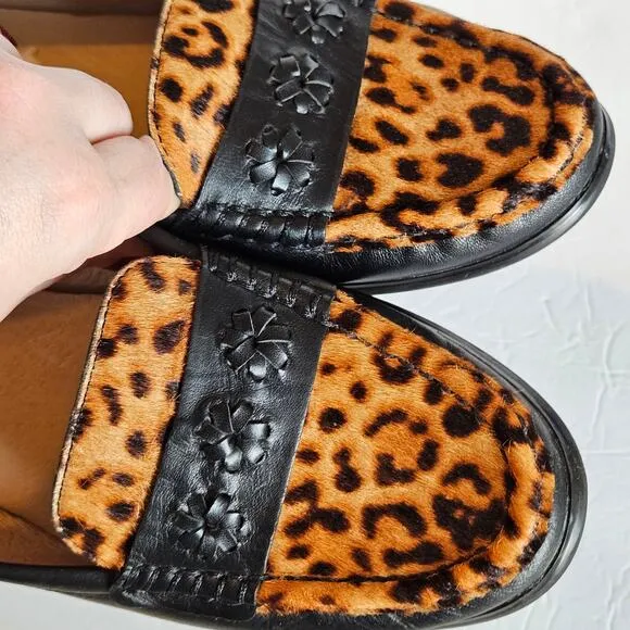 Jack Rogers Remy Loafers Leopard Print Calf Hair Women's Size 9.5 Work Office