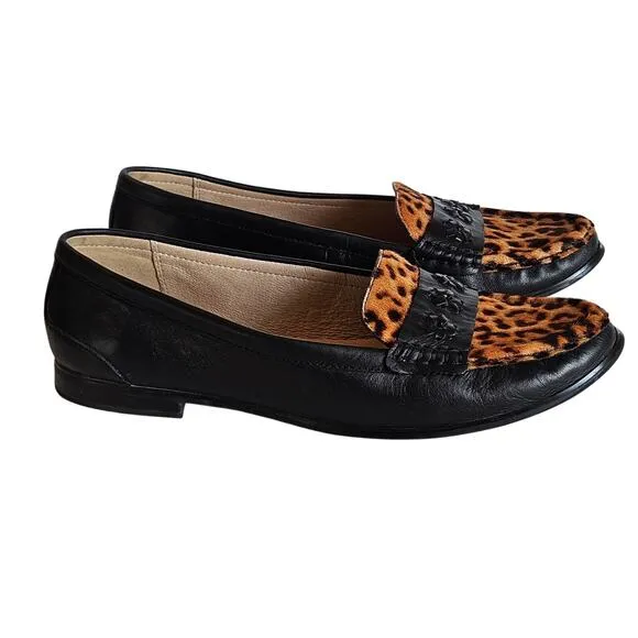 Jack Rogers Remy Loafers Leopard Print Calf Hair Women's Size 9.5 Work Office