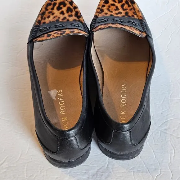 Jack Rogers Remy Loafers Leopard Print Calf Hair Women's Size 9.5 Work Office