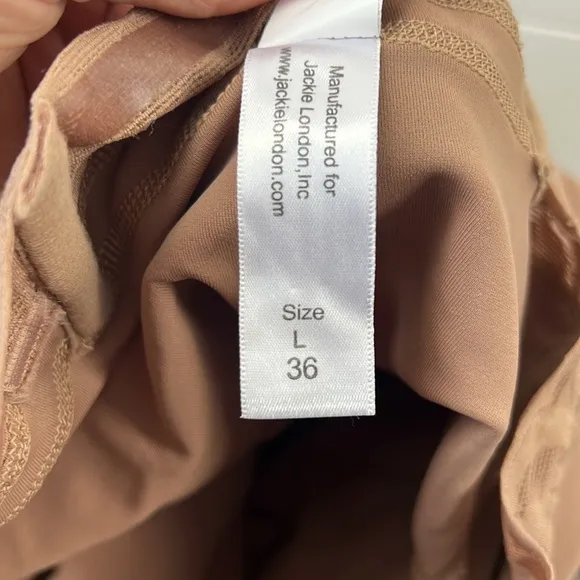 Jackie London 2035 shapewear shorts set tan lace and mesh zip up size large 36