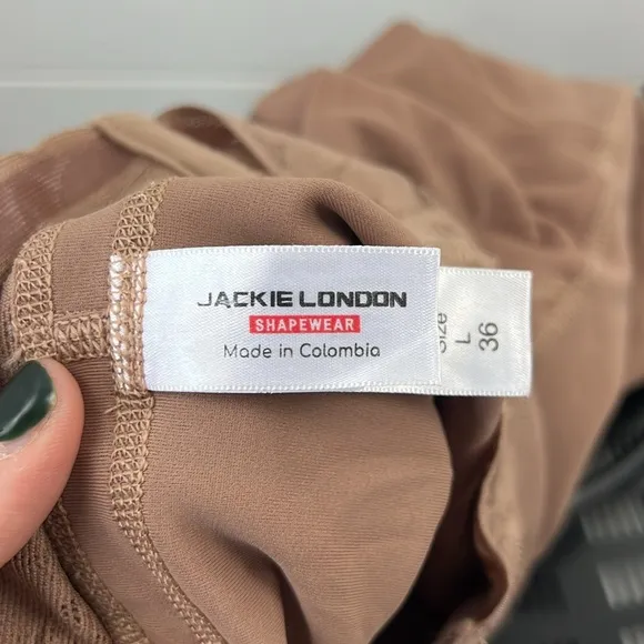 Jackie London 2035 shapewear shorts set tan lace and mesh zip up size large 36