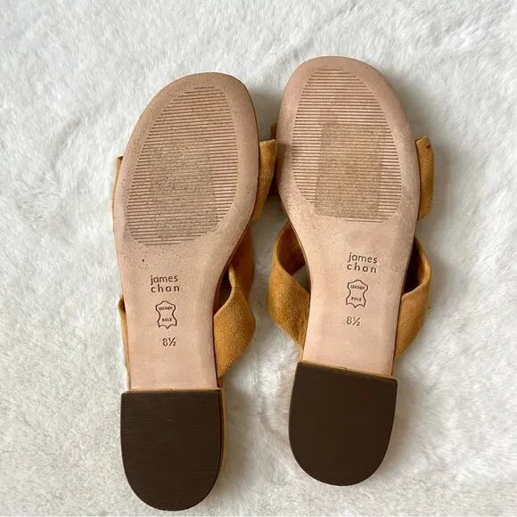 James Chan Mustard Yellow Suede Kara Slide Sandals Size 8.5