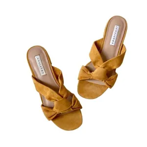James Chan Mustard Yellow Suede Kara Slide Sandals Size 8.5