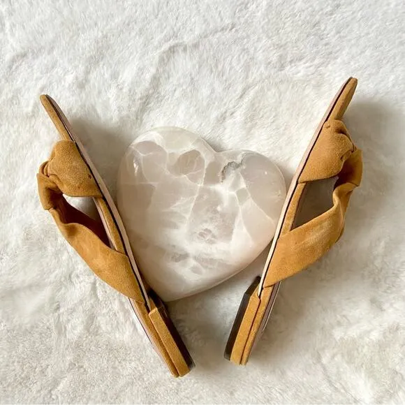 James Chan Mustard Yellow Suede Kara Slide Sandals Size 8.5