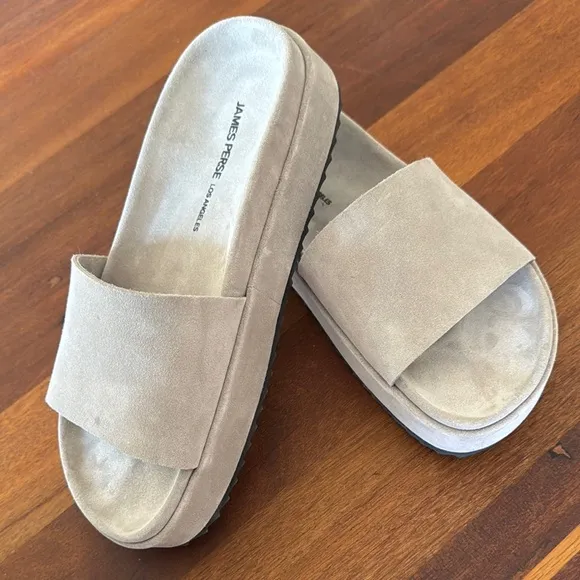 James Perse Beige Suede Slides