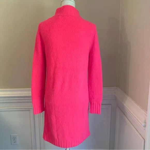 JCREW Hot Fluorescent Neon Pink Soft Wool Polyamide Turtleneck Sweater Dress NWT