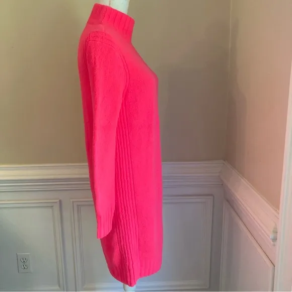JCREW Hot Fluorescent Neon Pink Soft Wool Polyamide Turtleneck Sweater Dress NWT