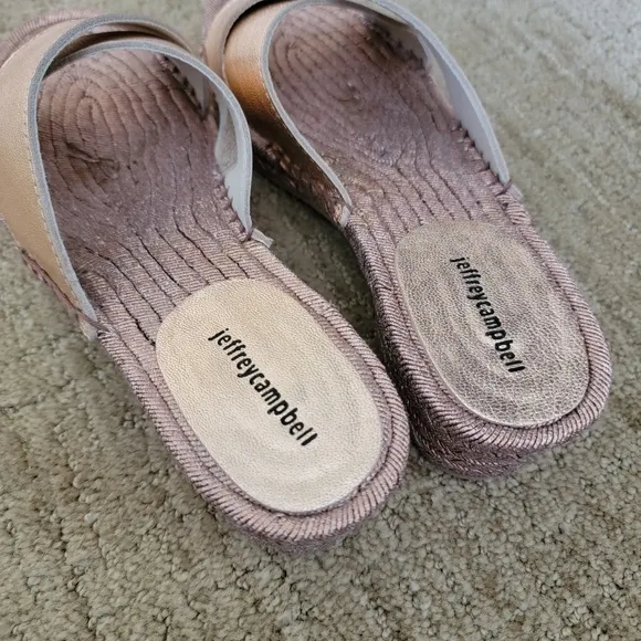 Jeffrey Campbell Monada Espadrille Slide Sandals in Rose Gold, Size 38