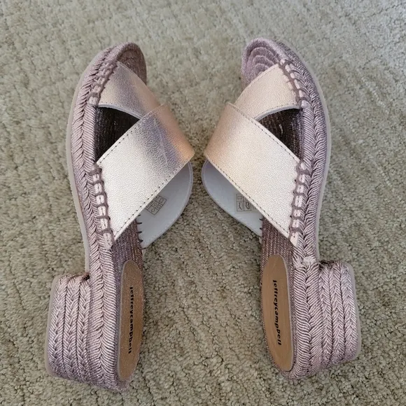 Jeffrey Campbell Monada Espadrille Slide Sandals in Rose Gold, Size 38