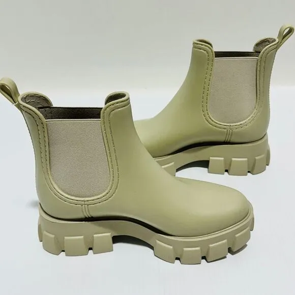 Jeffrey Campbell Pleu Womens 7M Rain Boots Cream Platform Chelsea Waterproof NIB
